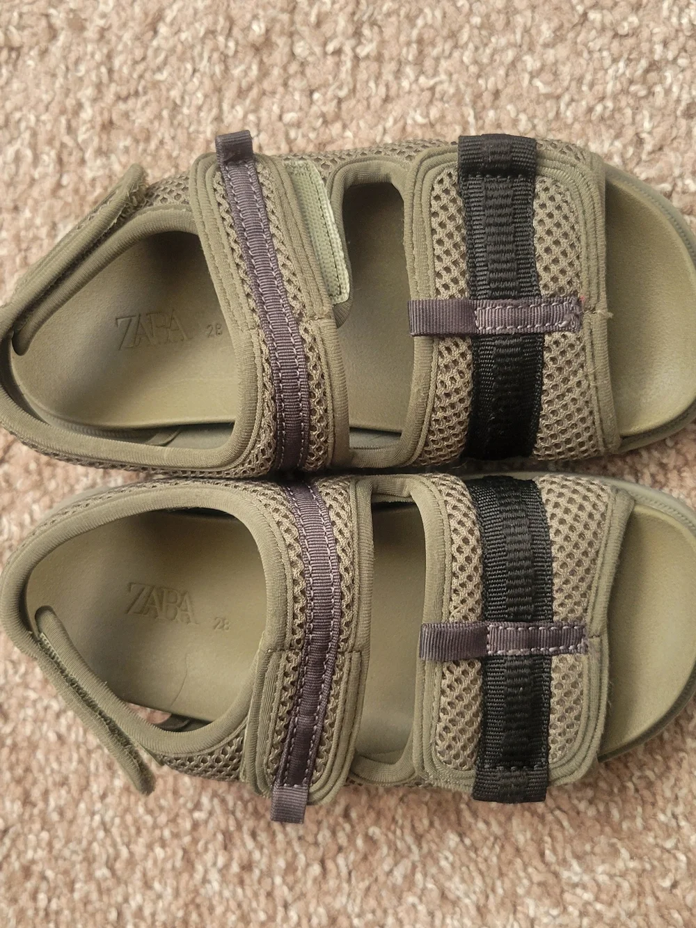 Zara Olive Green Mesh Hook-and-Loop Kids Sandals